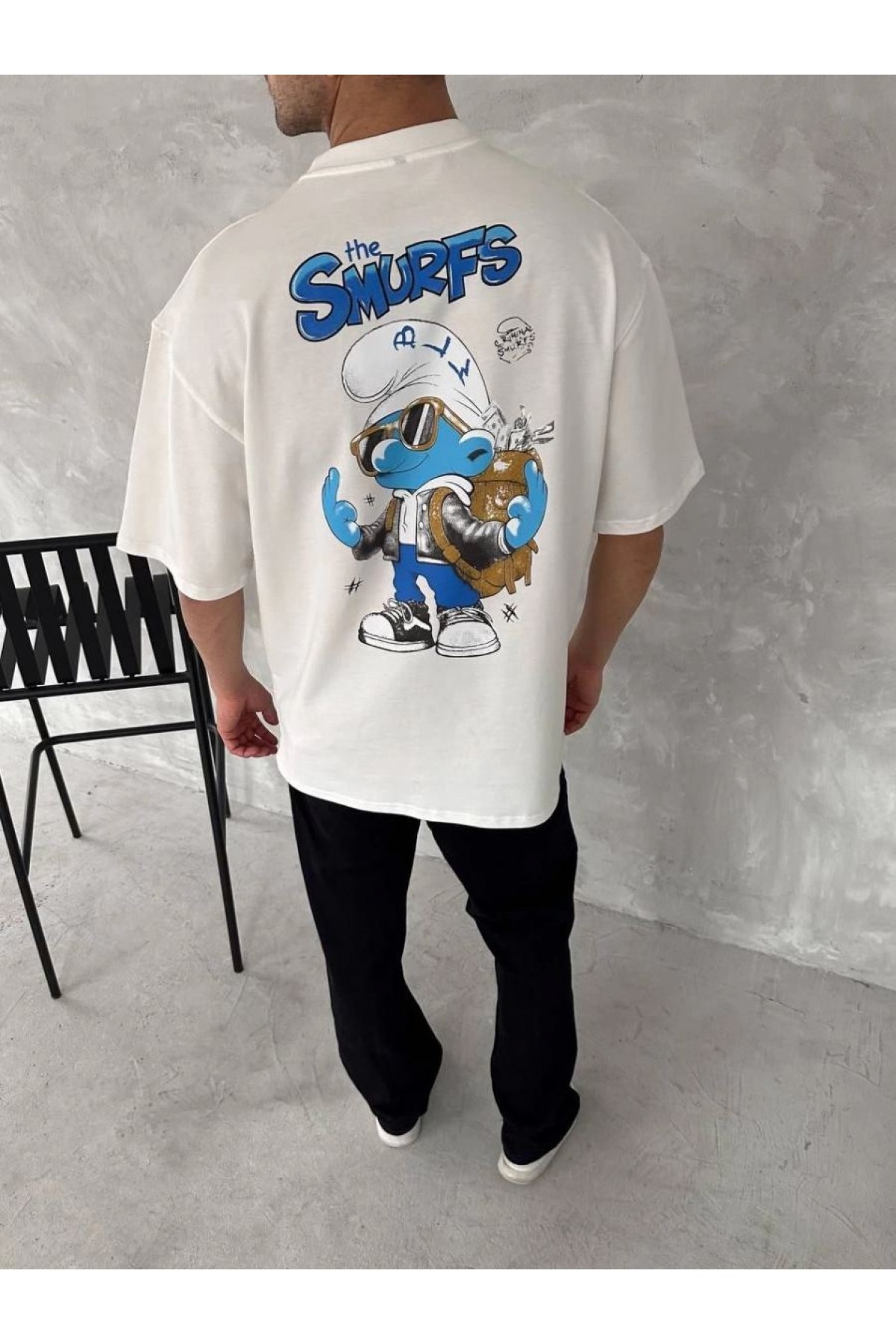 Erkek Ön ve Arka Baskılı T-Shirt Kısa Kol Bisiklet Yaka Regular Fit Tişört -  Beyaz