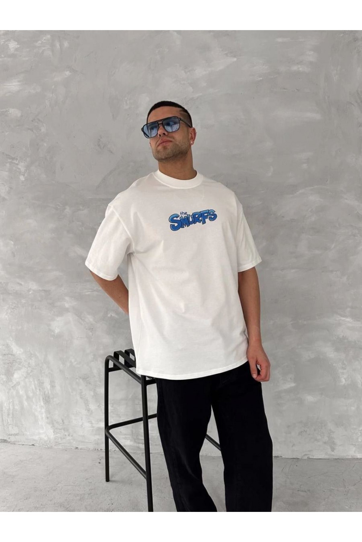 Erkek Ön ve Arka Baskılı T-Shirt Kısa Kol Bisiklet Yaka Regular Fit Tişört -  Beyaz