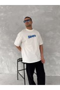 Erkek Ön ve Arka Baskılı T-Shirt Kısa Kol Bisiklet Yaka Regular Fit Tişört -  Beyaz