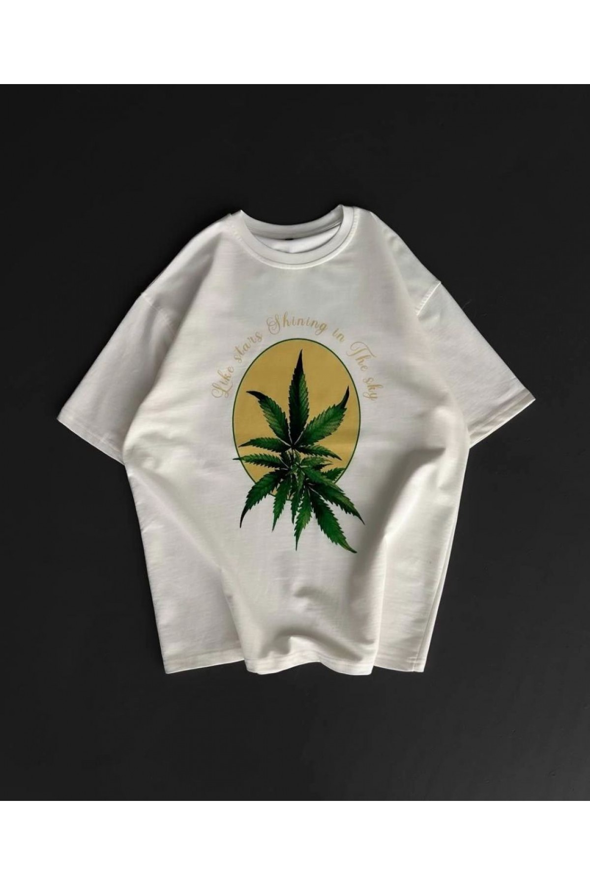 Erkek Kısa Kol Yazlık Tişört Bisiklet Yaka Baskılı Oversize T-Shirt - Beyaz