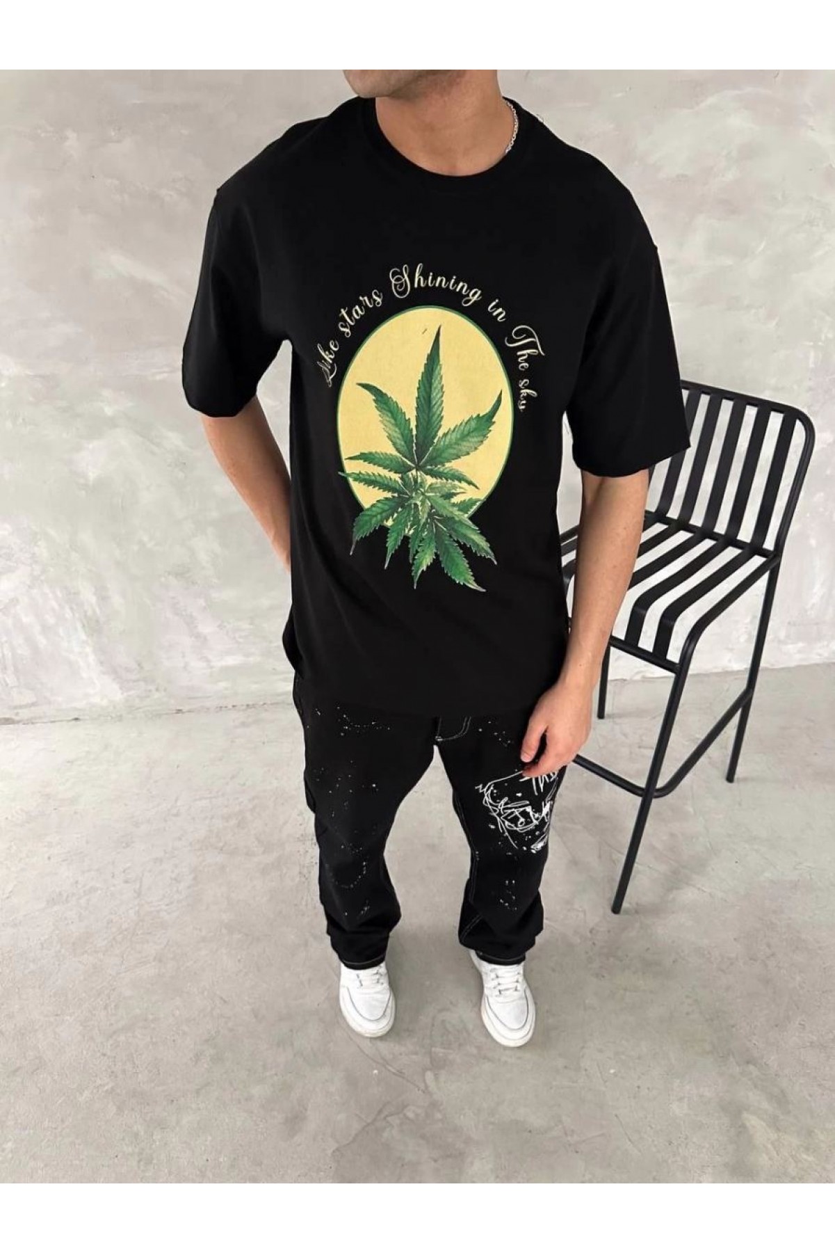 Erkek Baskılı T-Shirt Kısa Kol Bisiklet Yaka Regular Fit Yazlık Tişört - SiyahSiyah