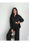 Kadın Nakışlı Uzun Kollu Gömlek - Siyah