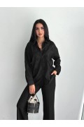 Kadın Nakışlı Uzun Kollu Gömlek - Siyah
