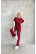 Kadın Osy Modal Yumuşak dokulu Bisiklet Yaka Kısa Kollu Alt-Üst Takım - Bordo
