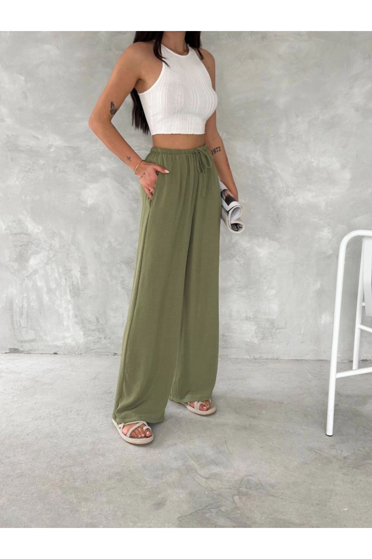 Kadın Ayrobin Oversize Kadın Pantolon - Mint Yeşili