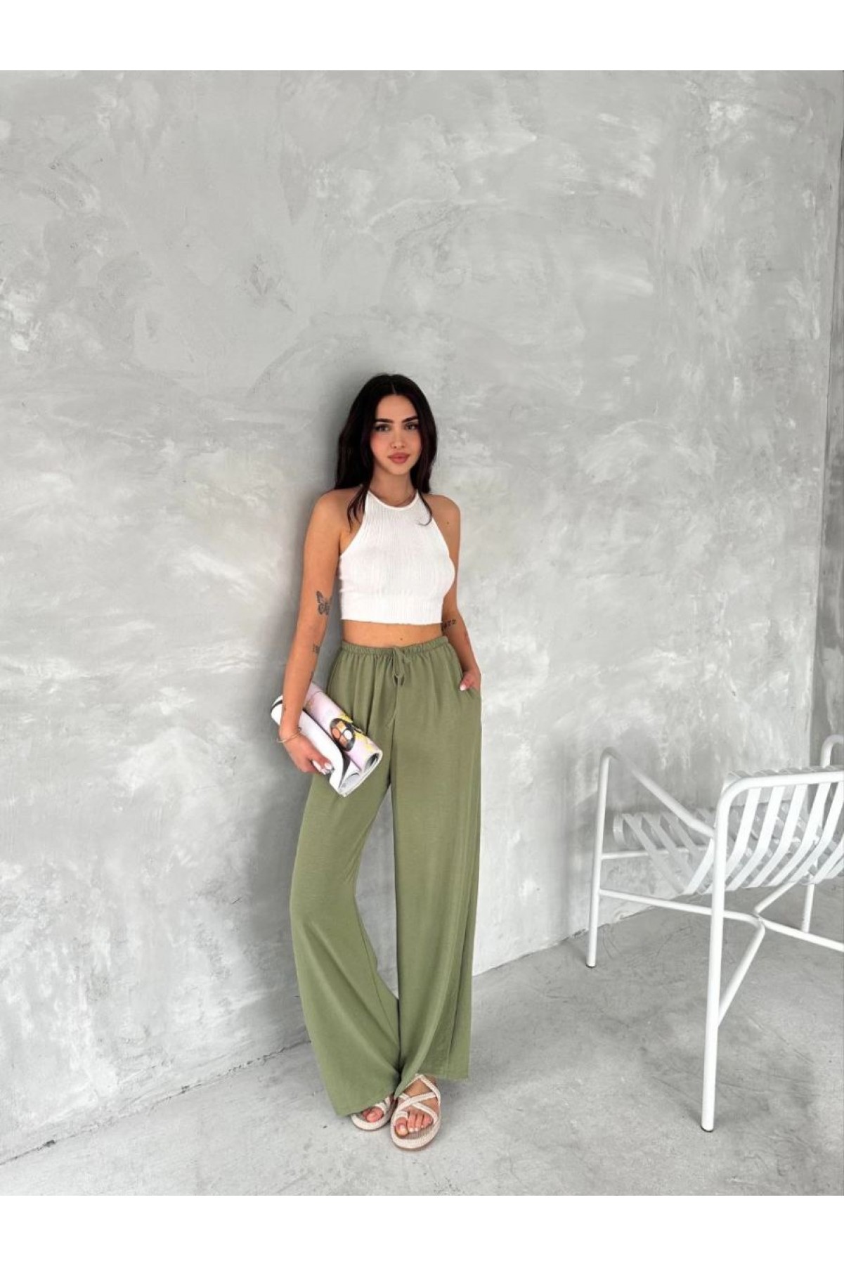 Kadın Ayrobin Oversize Kadın Pantolon - Mint Yeşili