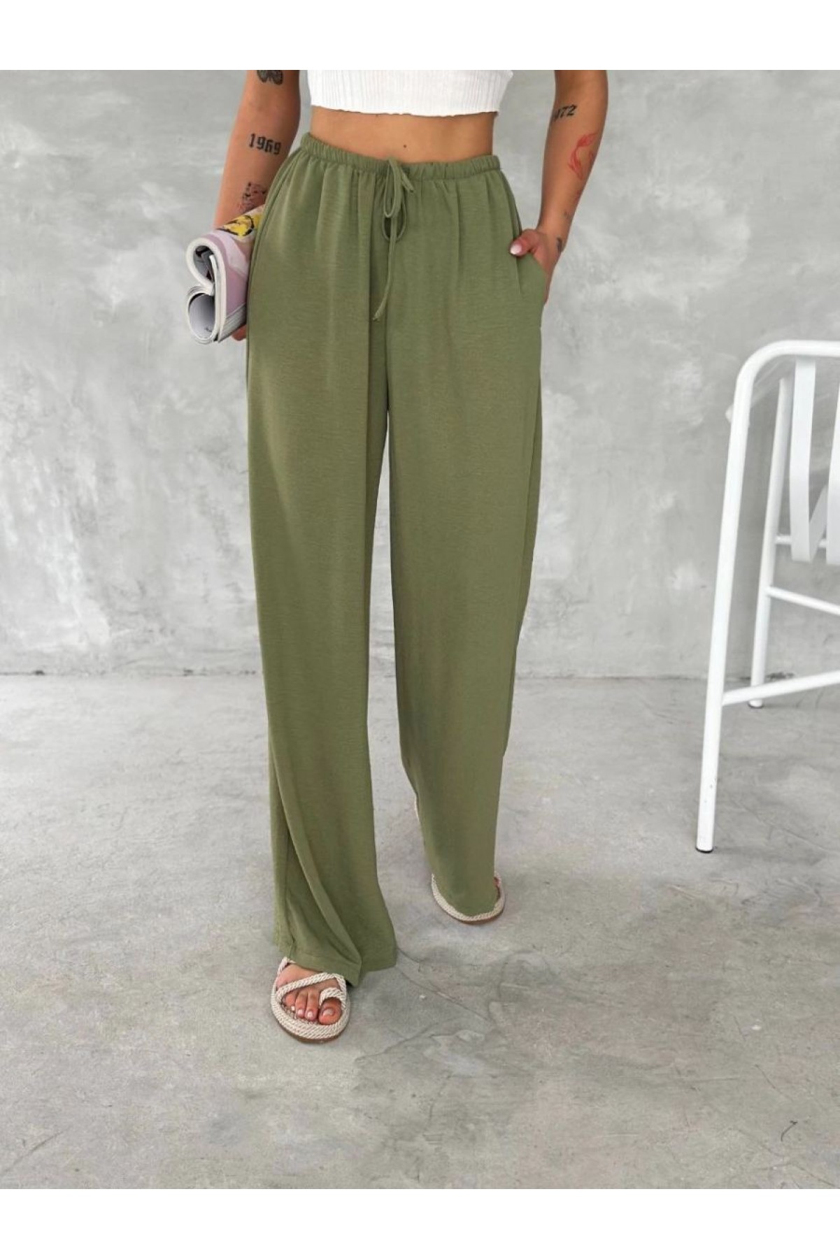 Kadın Ayrobin Oversize Kadın Pantolon - Mint Yeşili