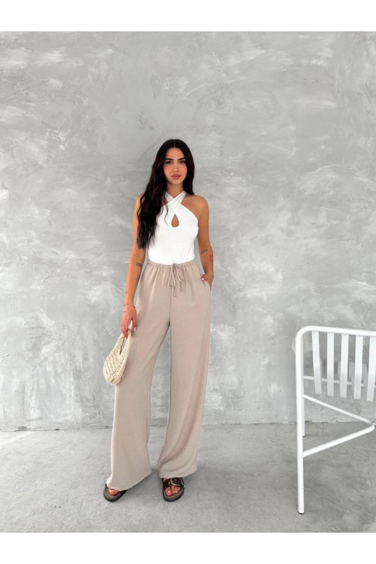 Kadın Ayrobin Oversize Kadın Pantalon - Bej