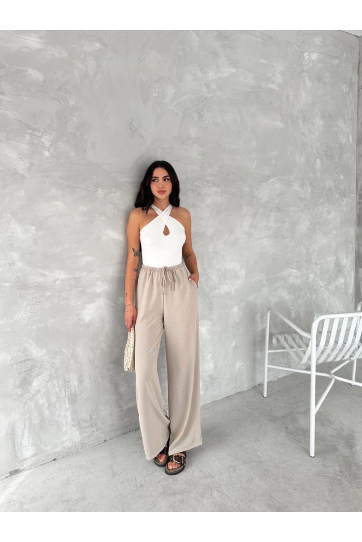 Kadın Ayrobin Oversize Kadın Pantalon - Bej