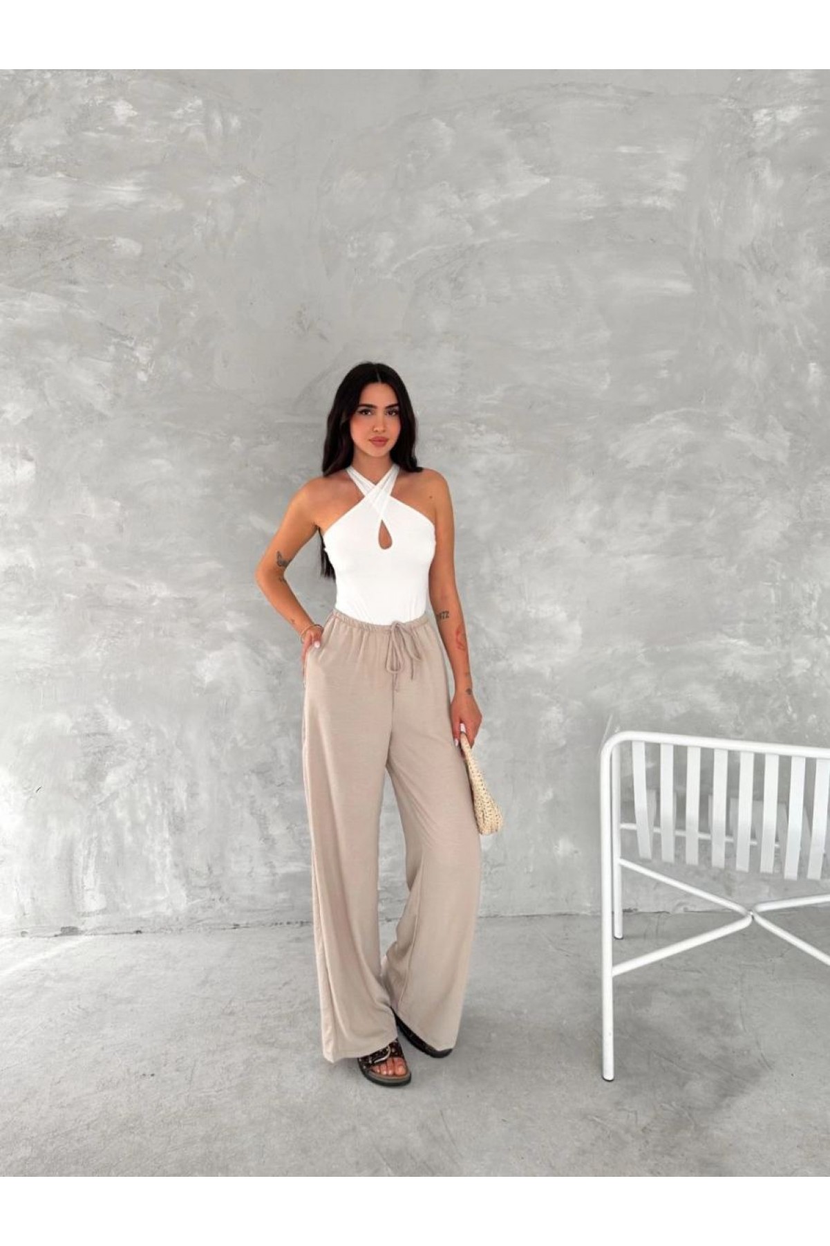 Kadın Ayrobin Oversize Kadın Pantalon - Bej