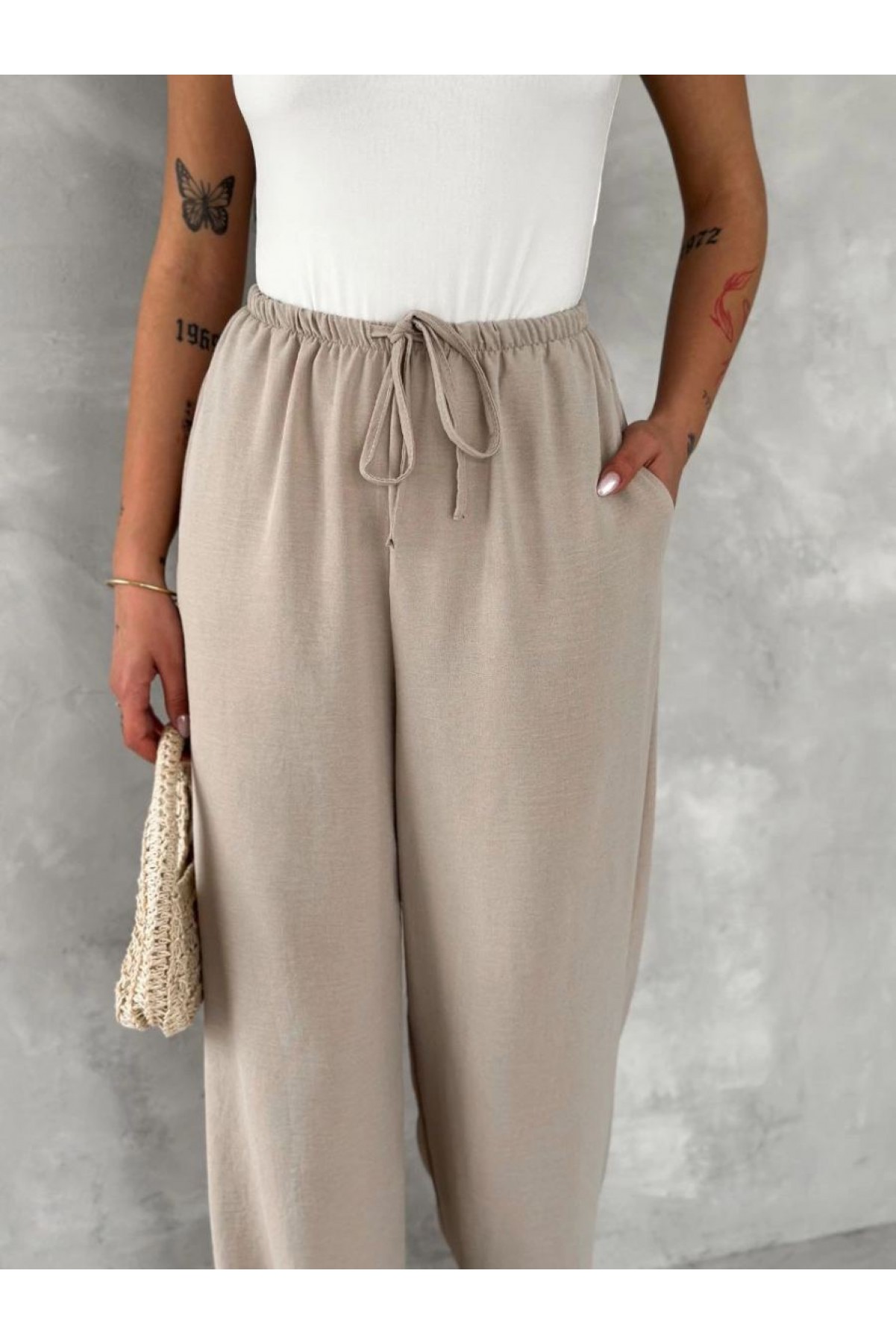 Kadın Ayrobin Oversize Kadın Pantalon - Bej