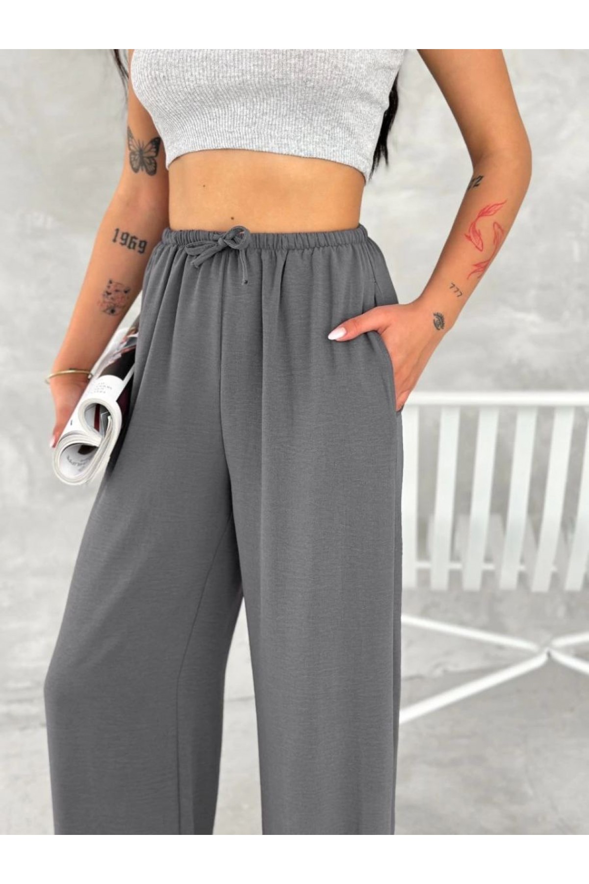 Kadın Ayrobin Oversize Kadın Pantolon - Füme