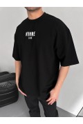 Erkek Ön ve Arka Baskılı T-Shirt Kısa Kol Bisiklet Yaka Regular Fit Tişört -  Siyah