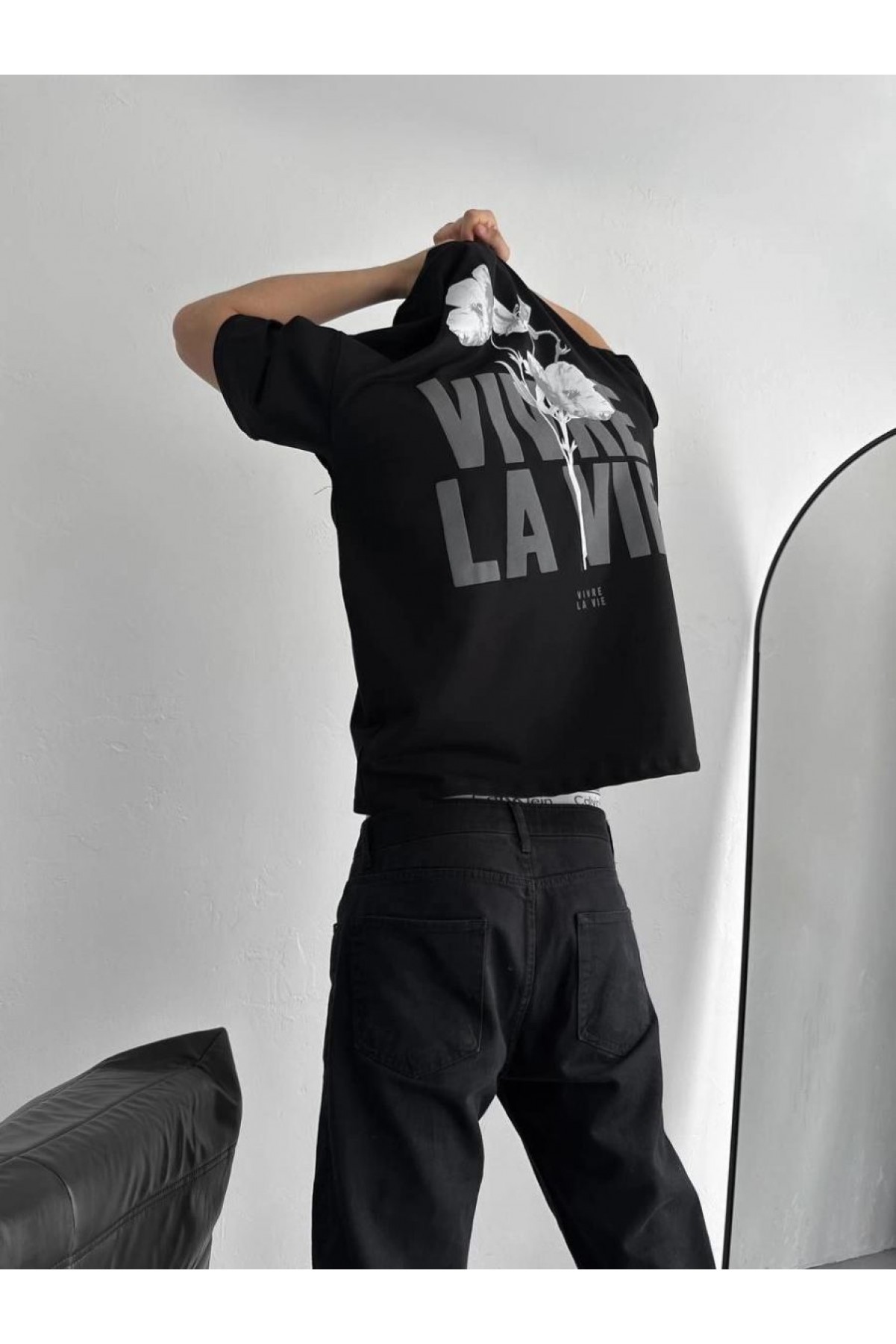 Erkek Ön ve Arka Baskılı T-Shirt Kısa Kol Bisiklet Yaka Regular Fit Tişört -  Siyah