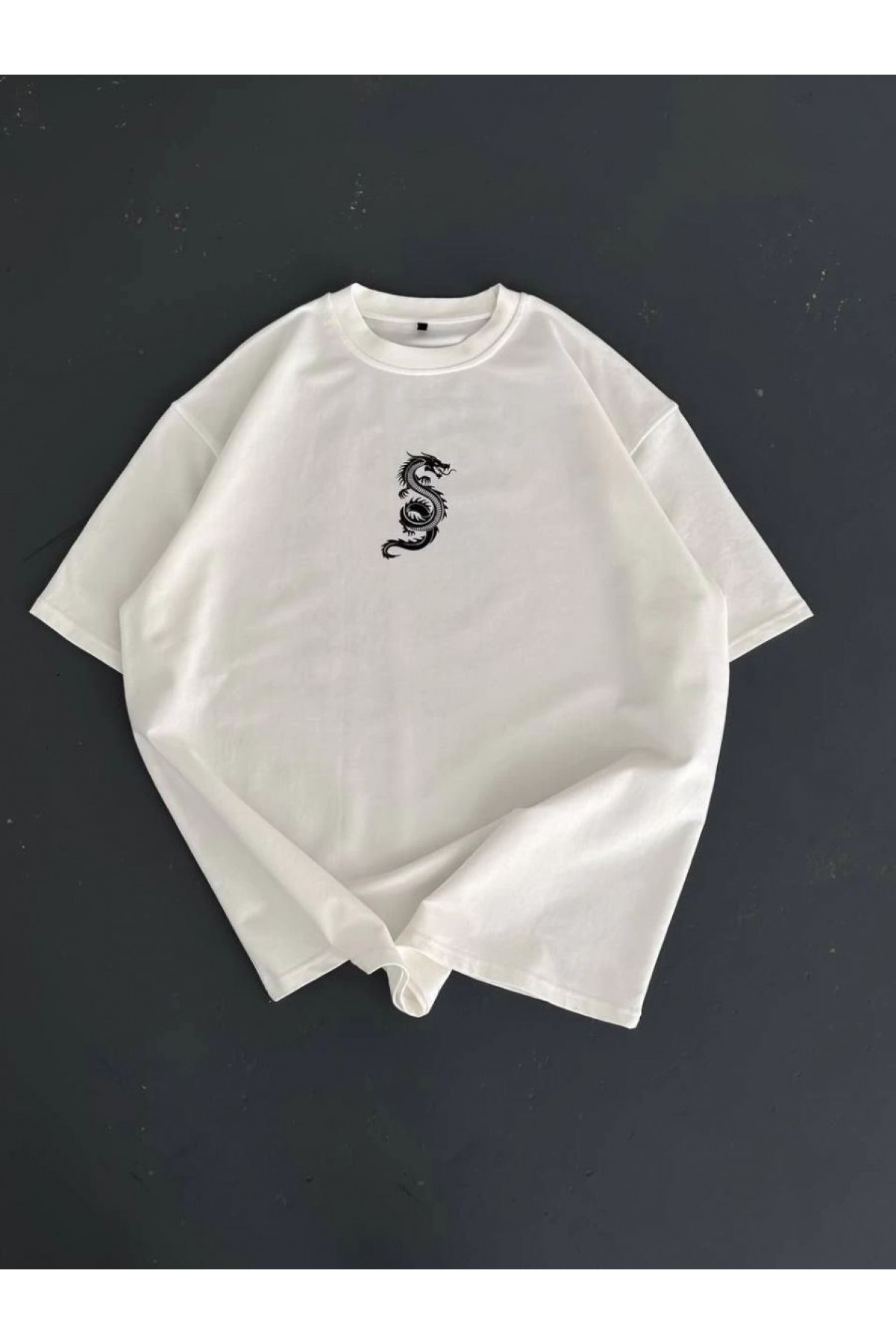 Erkek Ön ve Arka Baskılı T-Shirt Kısa Kol Bisiklet Yaka Regular Fit Tişört -  Beyaz