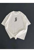 Erkek Ön ve Arka Baskılı T-Shirt Kısa Kol Bisiklet Yaka Regular Fit Tişört -  Beyaz