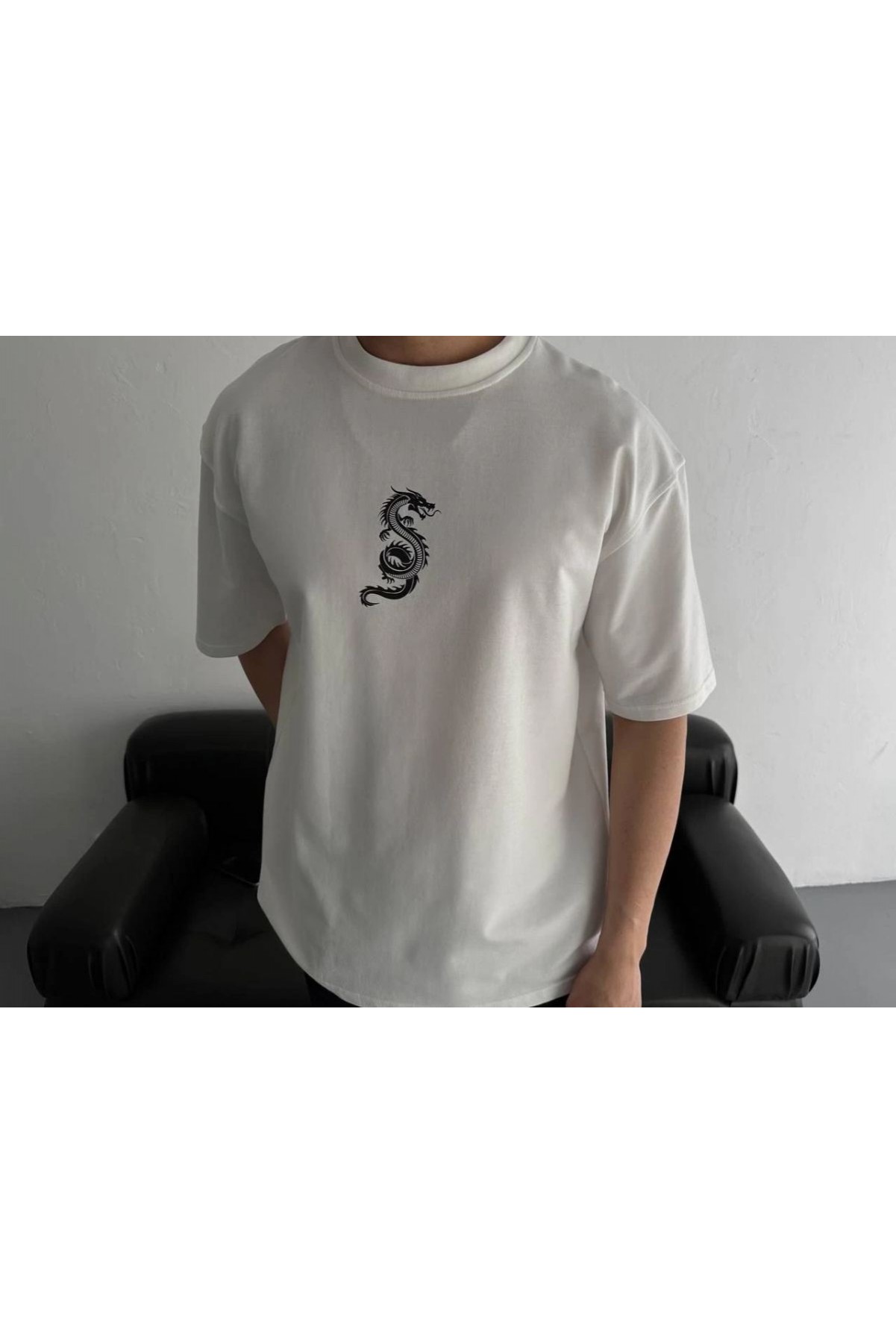 Erkek Ön ve Arka Baskılı T-Shirt Kısa Kol Bisiklet Yaka Regular Fit Tişört -  Beyaz