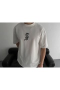 Erkek Ön ve Arka Baskılı T-Shirt Kısa Kol Bisiklet Yaka Regular Fit Tişört -  Beyaz