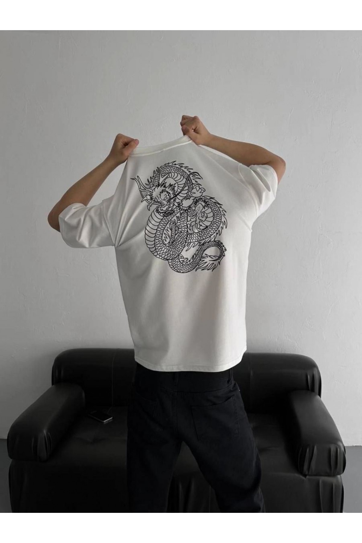 Erkek Ön ve Arka Baskılı T-Shirt Kısa Kol Bisiklet Yaka Regular Fit Tişört -  Beyaz