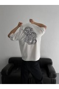 Erkek Ön ve Arka Baskılı T-Shirt Kısa Kol Bisiklet Yaka Regular Fit Tişört -  Beyaz