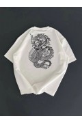 Erkek Ön ve Arka Baskılı T-Shirt Kısa Kol Bisiklet Yaka Regular Fit Tişört -  Beyaz