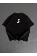 Erkek Ön ve Arka Baskılı T-Shirt Kısa Kol Bisiklet Yaka Regular Fit Tişört - Siyah