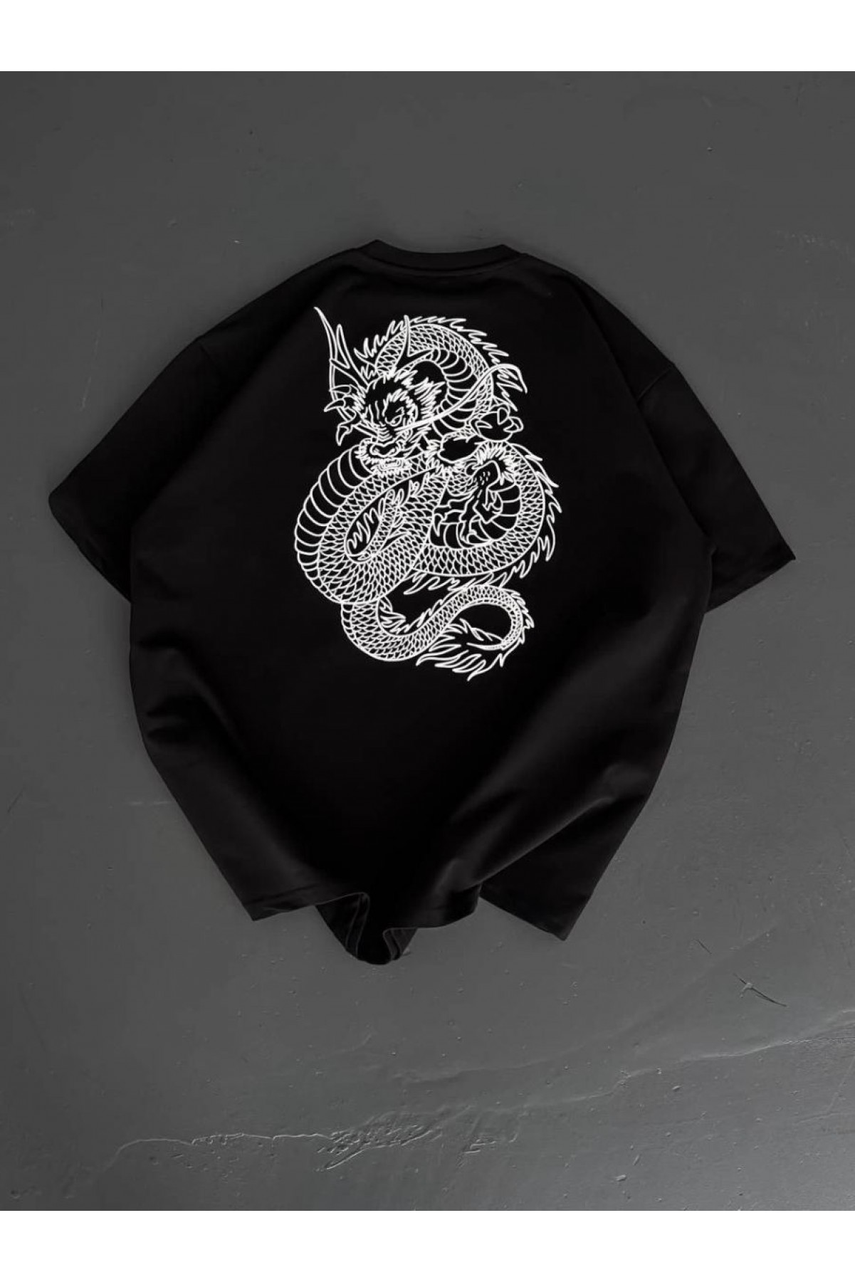 Erkek Ön ve Arka Baskılı T-Shirt Kısa Kol Bisiklet Yaka Regular Fit Tişört - Siyah
