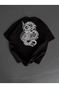 Erkek Ön ve Arka Baskılı T-Shirt Kısa Kol Bisiklet Yaka Regular Fit Tişört - Siyah