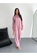 Kadın Gömlek Pantolon ikili Alt-Üst Takım - Toz Pembe