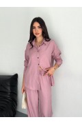 Kadın Gömlek Pantolon ikili Alt-Üst Takım - Toz Pembe