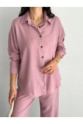 Kadın Gömlek Pantolon ikili Alt-Üst Takım - Toz Pembe