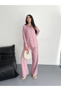 Kadın Gömlek Pantolon ikili Alt-Üst Takım - Toz Pembe