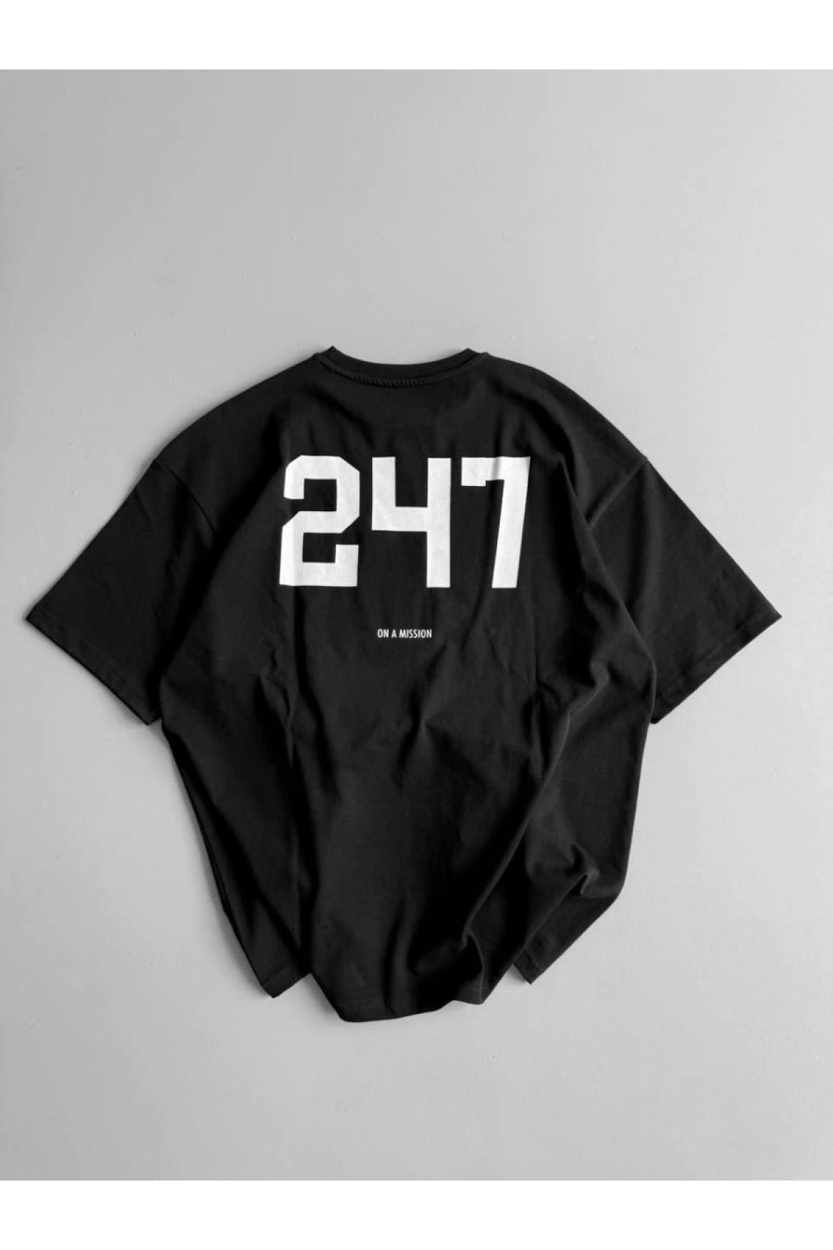 Erkek Ön ve Arka Baskılı T-Shirt Kısa Kol Bisiklet Yaka Regular Fit Tişört -  Siyah