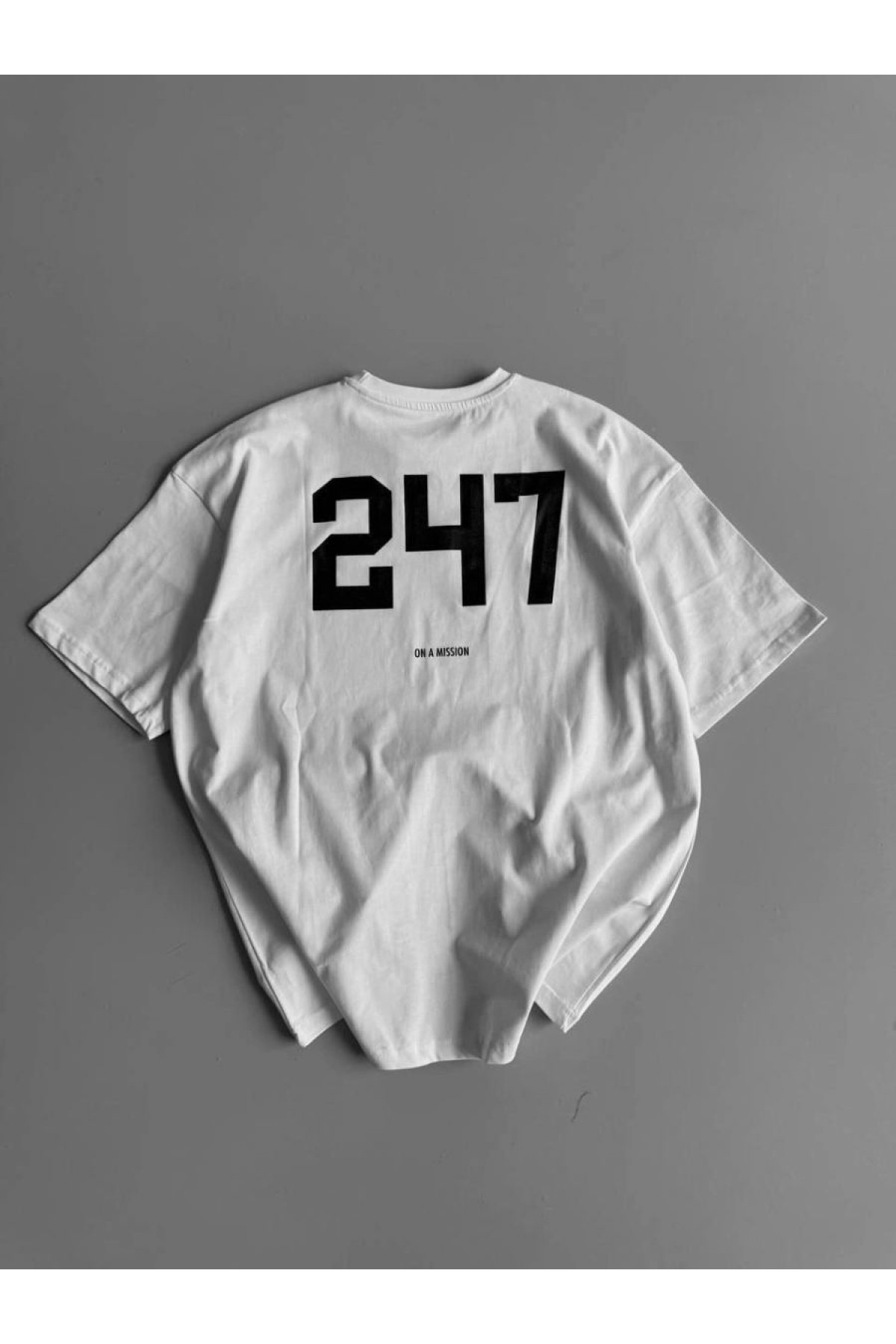 Erkek Ön ve Arka Baskılı T-Shirt Kısa Kol Bisiklet Yaka Regular Fit Tişört - Beyaz