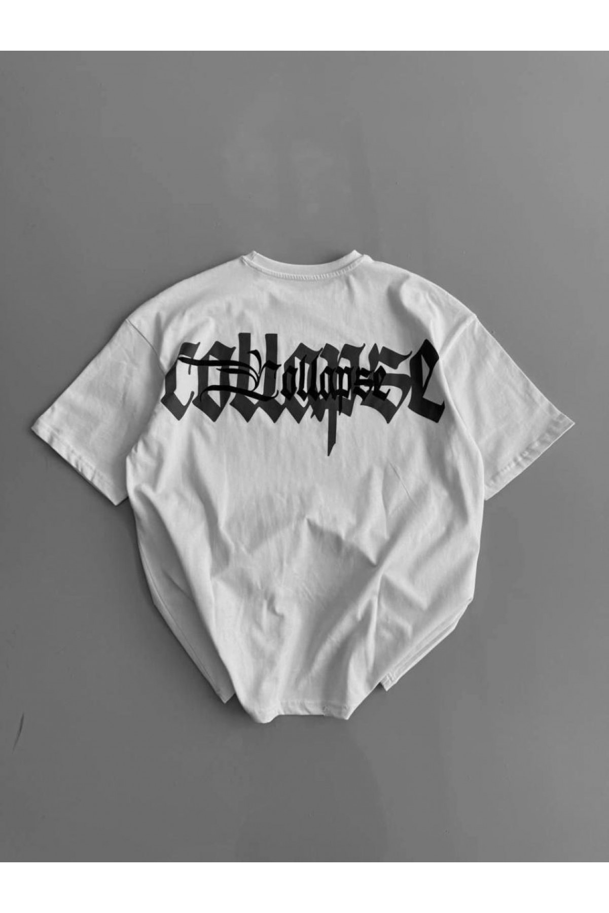 Erkek Ön ve Arka Baskılı T-Shirt Kısa Kol Bisiklet Yaka Regular Fit Tişört - Beyaz