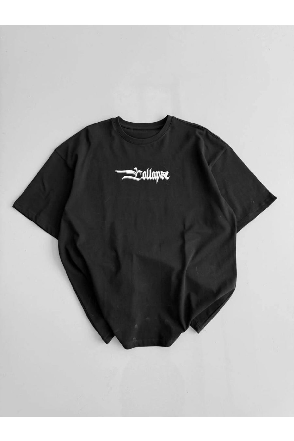 Erkek Ön ve Arka Baskılı T-Shirt Kısa Kol Bisiklet Yaka Regular Fit Tişört - Siyah