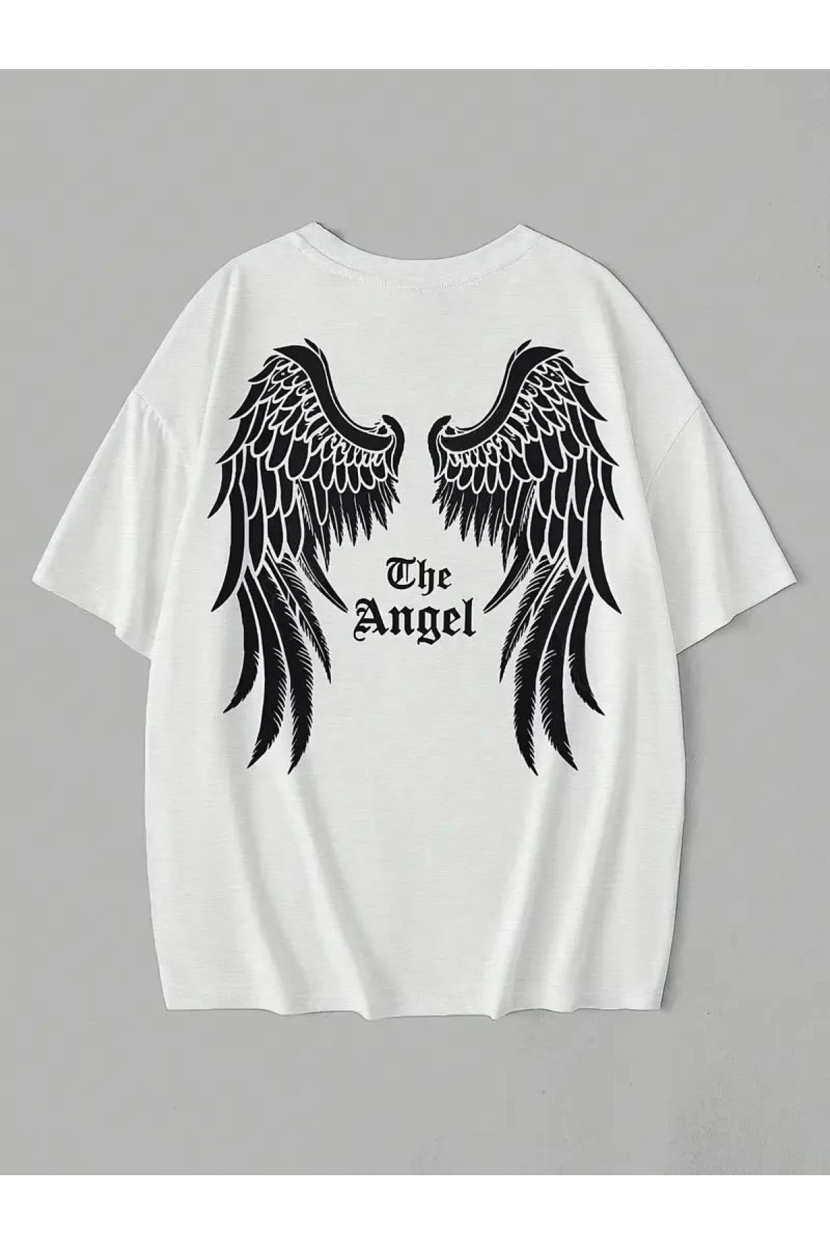 Kadın Kısa Kol Tişört Bisiklet Yaka Angel Melek Kanadı Baskılı T-Shirt - Beyaz