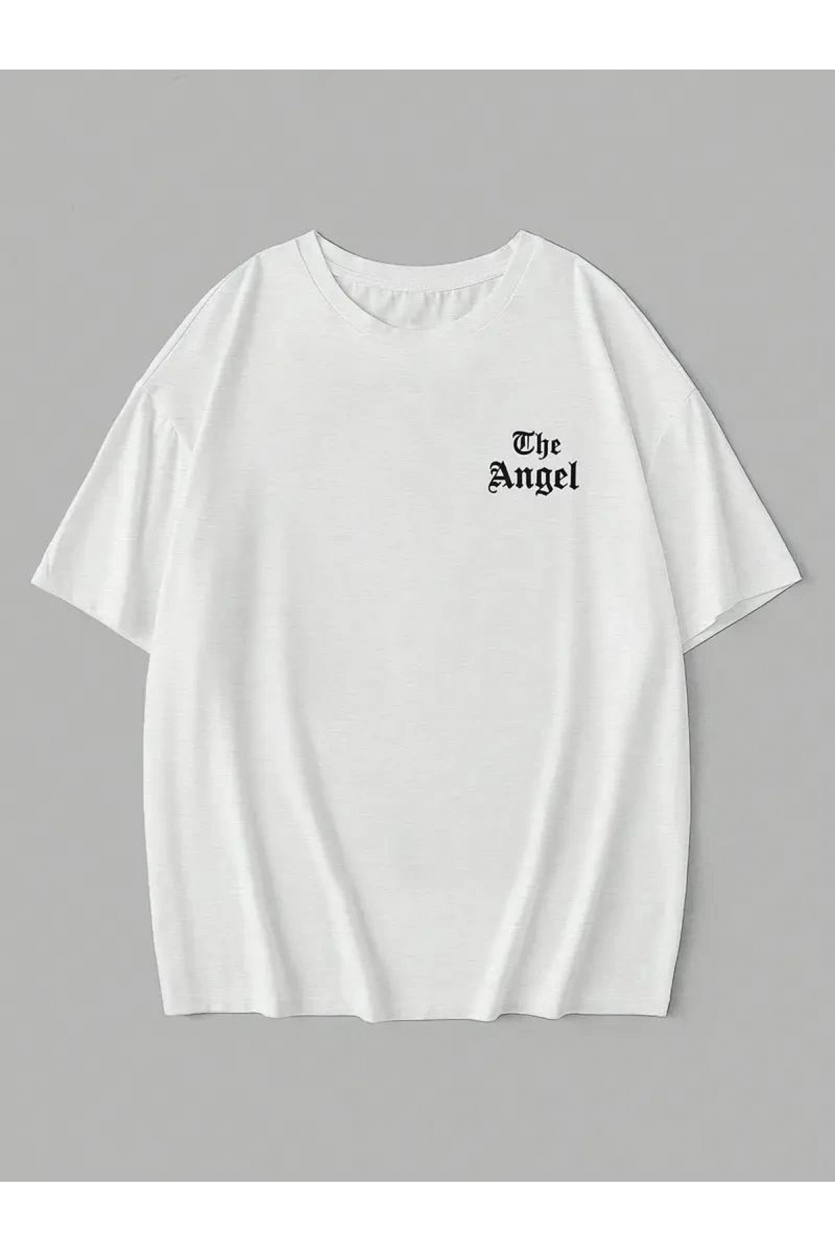 Kadın Kısa Kol Tişört Bisiklet Yaka Angel Melek Kanadı Baskılı T-Shirt - Beyaz