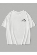 Kadın Kısa Kol Tişört Bisiklet Yaka Angel Melek Kanadı Baskılı T-Shirt - Beyaz