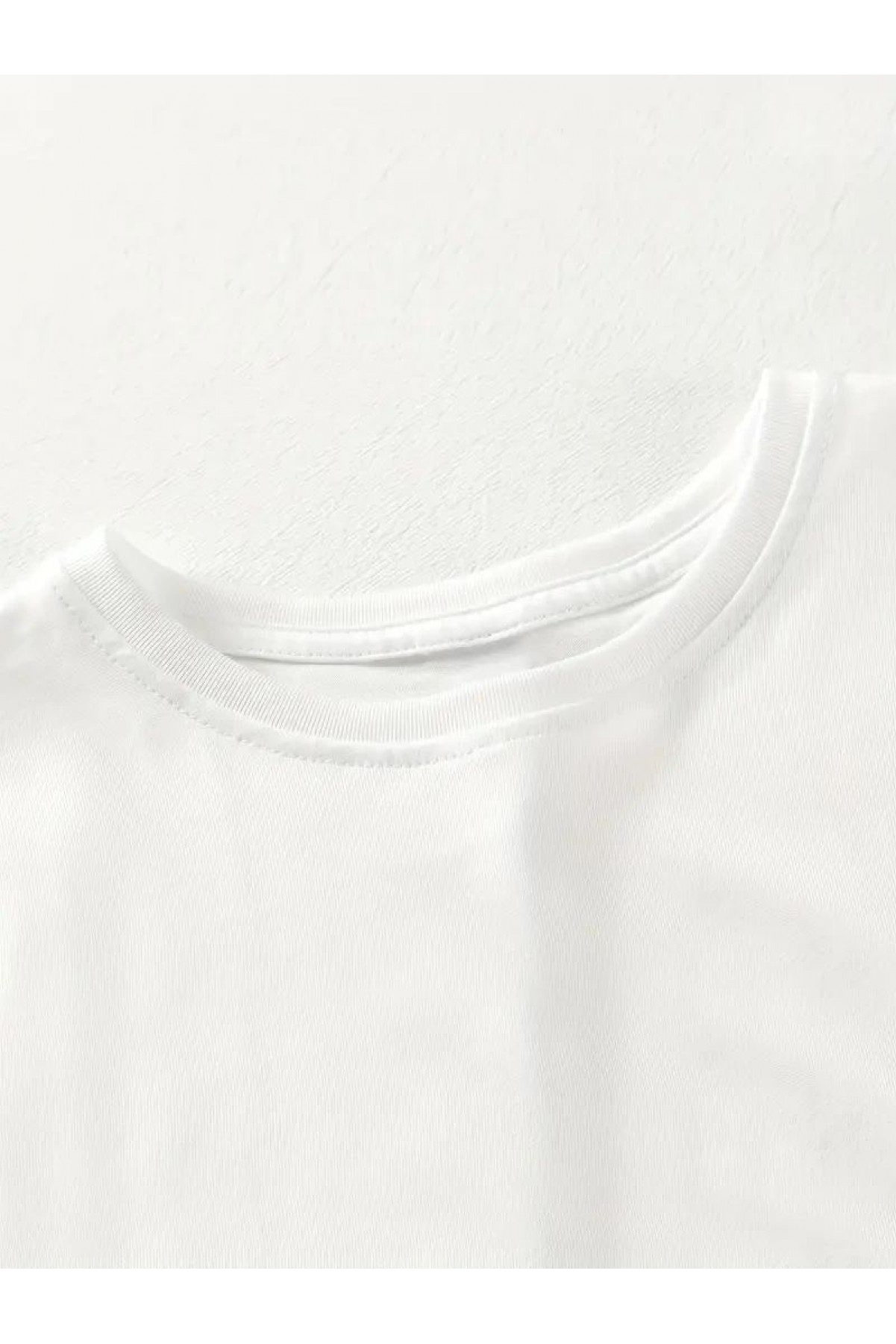 Kadın Gülücük Baskılı Tişört Kısa Kol Bisiklet Yaka Oversize T-Shirt - Beyaz