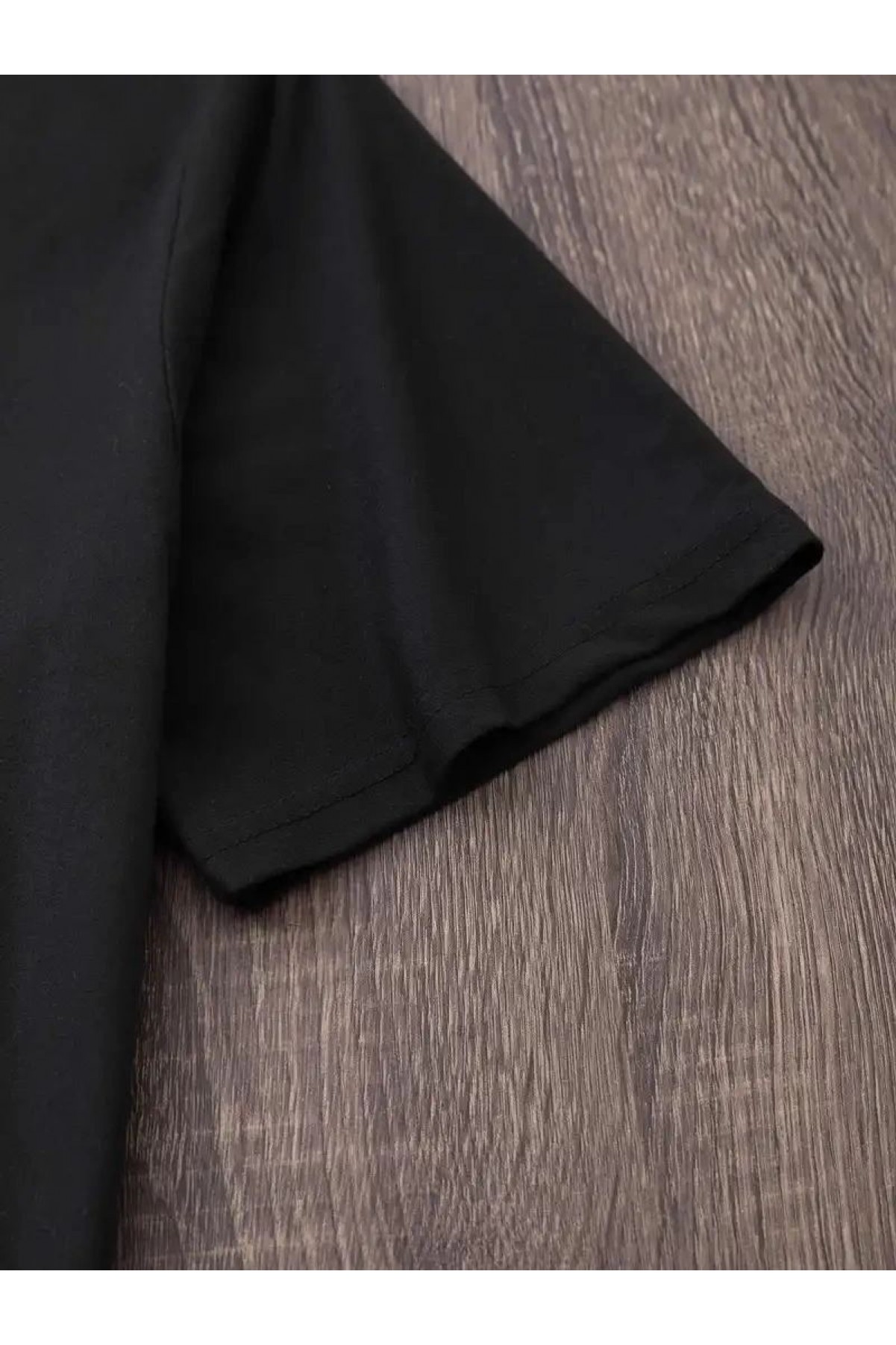 Kadın Kısa Kol Yazlık Tişört Bisiklet Yaka Baskılı Oversize T-Shirt - Siyah