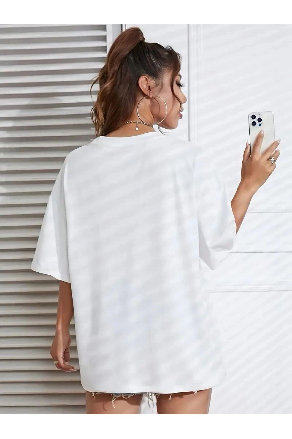 Kadın Brooklyn Baskılı Tişört Kısa Kol Bisiklet Yaka Oversize T-Shirt - Beyaz