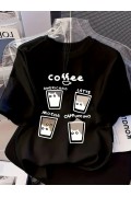 Kadın Kısa Kol Yazlık Tişört Bisiklet Yaka Baskılı Oversize T-Shirt - Siyah