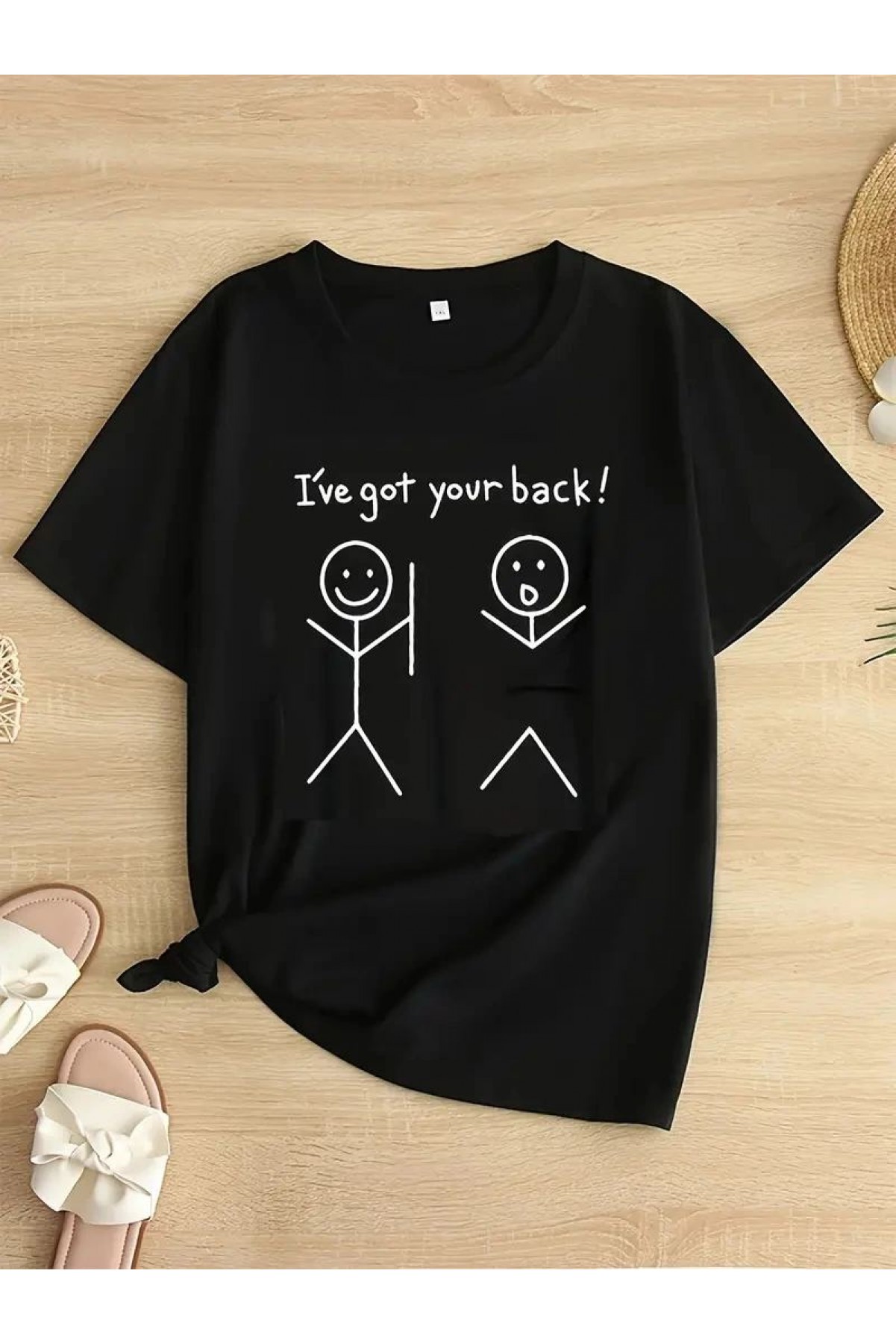 Kadın T-Shirt "I've Got Your Back" Basklı tişört - Siyah