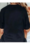 Kadın Kısa Kol Yazlık Tişört Bisiklet Yaka Baskılı Oversize T-Shirt - Siyah