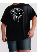 Erkek Kısa Kol Yazlık Tişört Bisiklet Yaka KART Baskılı T-Shirt - Siyah