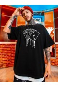Erkek Kısa Kol Yazlık Tişört Bisiklet Yaka KART Baskılı T-Shirt - Siyah