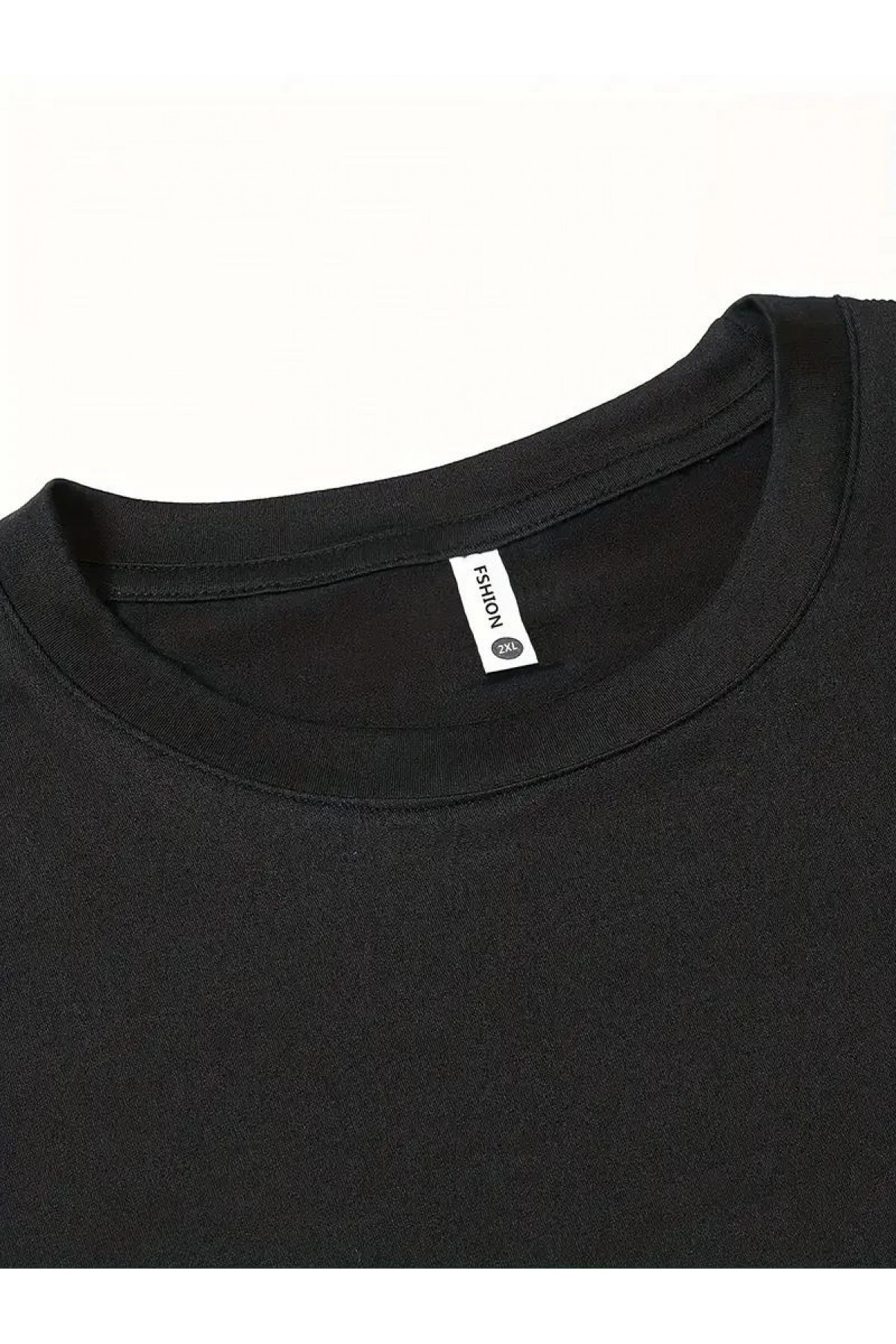 Erkek Kısa Kol Yazlık Tişört Bisiklet Yaka Baskılı Oversize T-Shirt - Siyah