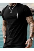 Erkek Kısa Kol Yazlık Tişört Bisiklet Yaka Baskılı Oversize T-Shirt - Siyah