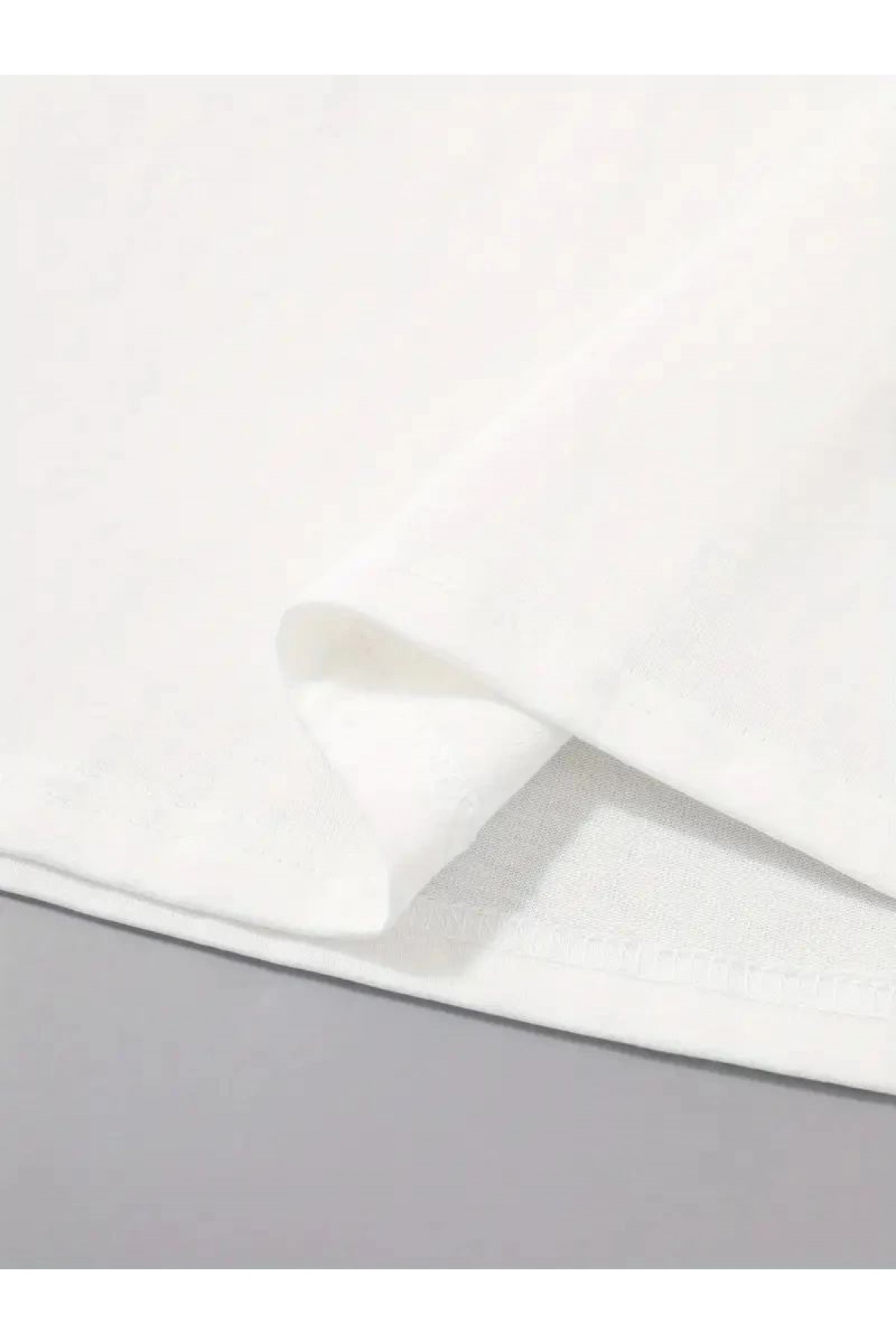 Erkek Kısa Kol Yazlık Tişört Bisiklet Yaka Baskılı Oversize T-Shirt - Beyaz
